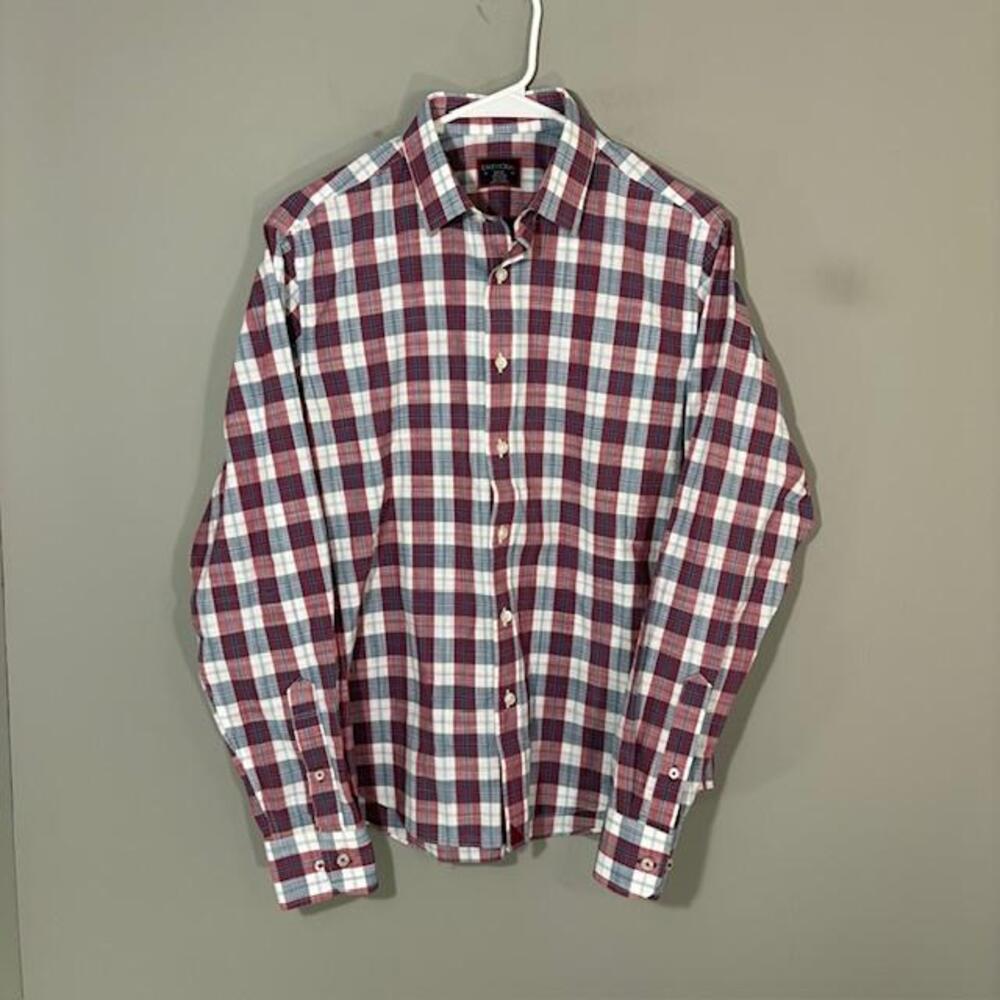 UNTUCKit Denner WF Shirt Mens Small Red Plaid Long Sleeve Button Up Wrinkle Free